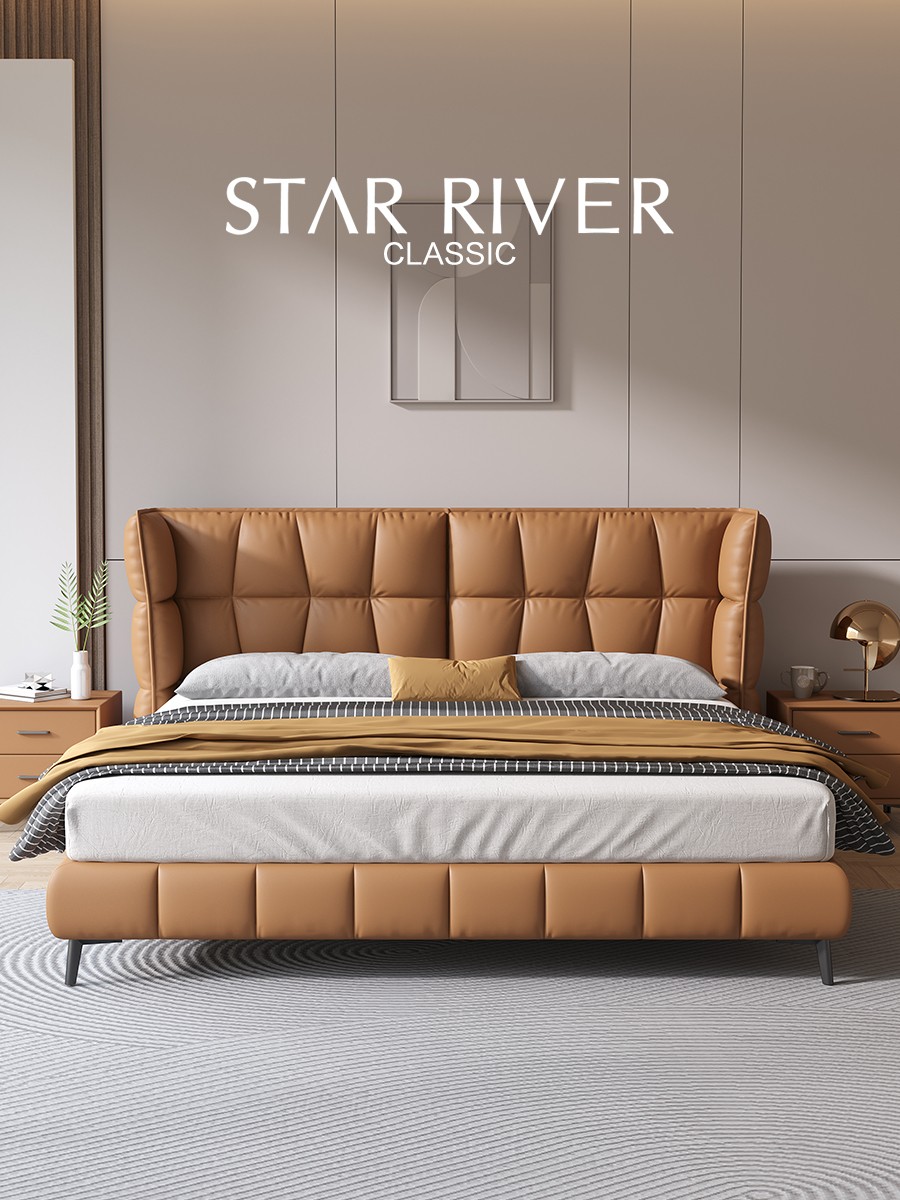 سرير جلدي إيطالي فاخر وبسيط وعصرى